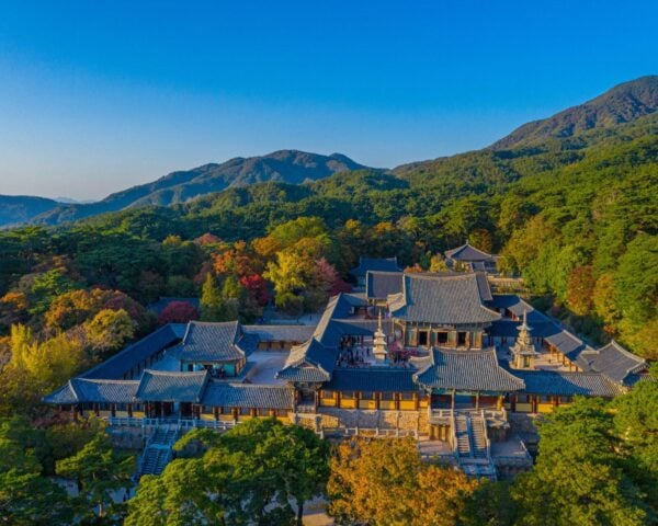 Aerial view of Bulguksa temple near Gyeongju, Republic of Korea