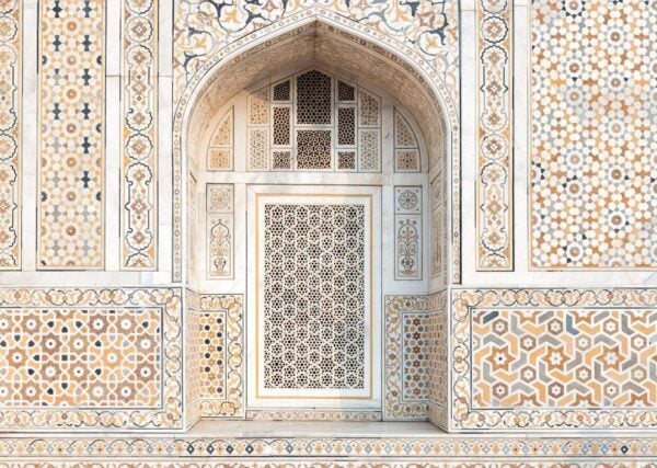 Detail of Decoration on the wall of Itmad-Ud-Daulah's tomb, called as the Jewel Box or the Baby Taj, located in Agra, Uttar Pradesh, India.