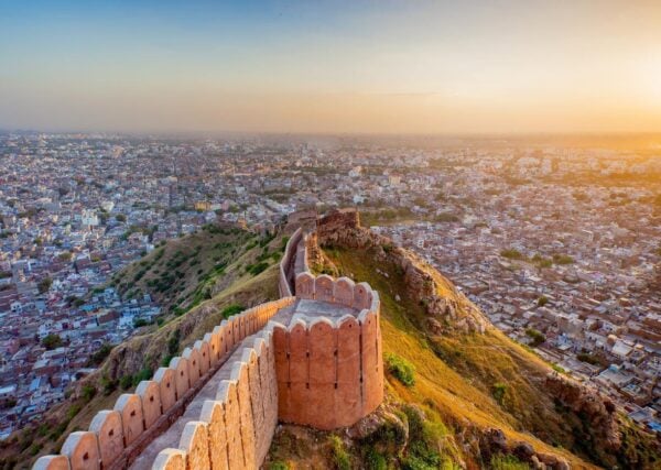 Aerial view of Jaipur from Nahargarh Fort at sunset