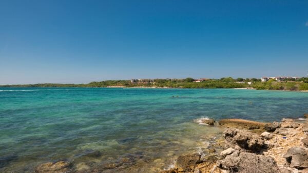 Clear water by a rocky bay in Colombia