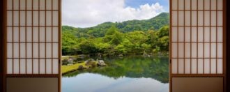 Japanese sliding doors and beautiful pond garden