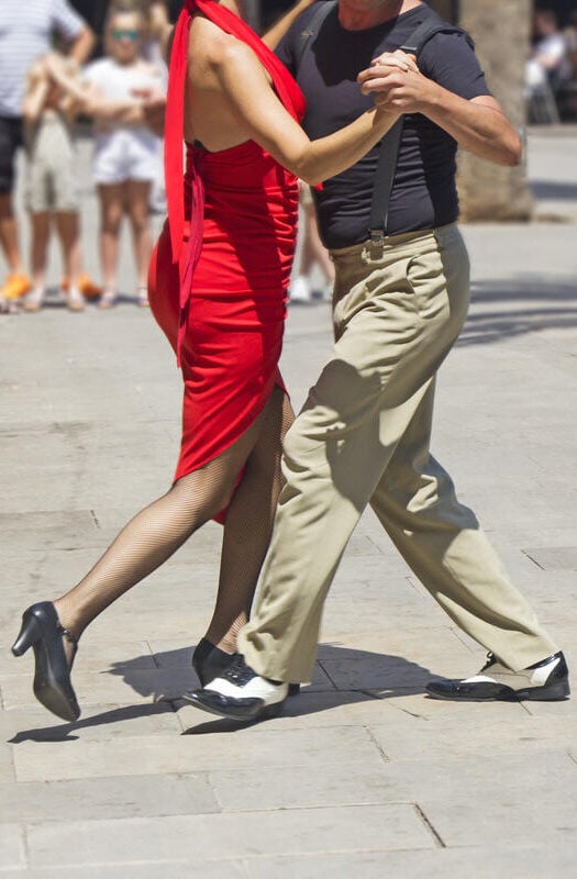 Street couple dancers performing Argentine tango