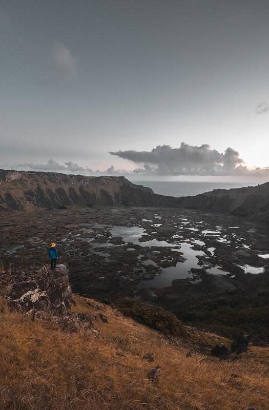 Sunset on the top of Rano Kao volcano, Easter Island, Chile