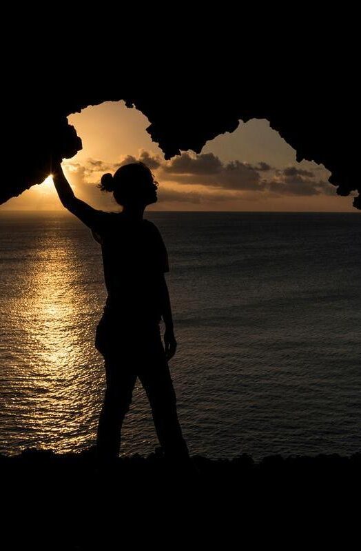 Cave on easter island at sunset