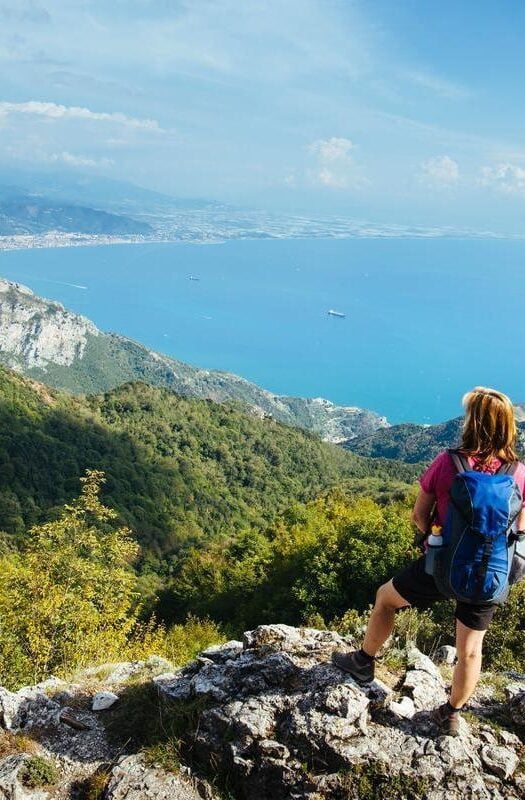 hiker on amalfi coastal trail Salerno, italy, europe