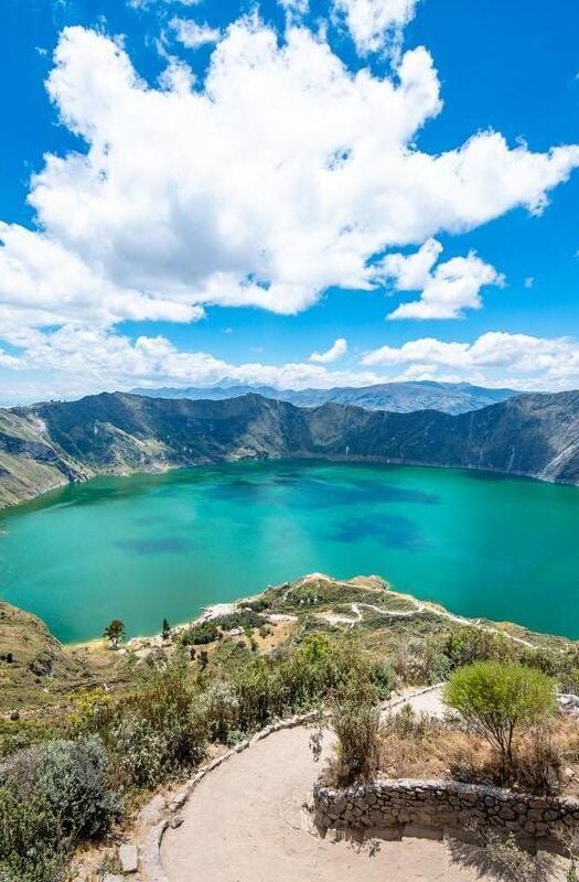 panoramic view of quilotoa lagoon, ecuador
