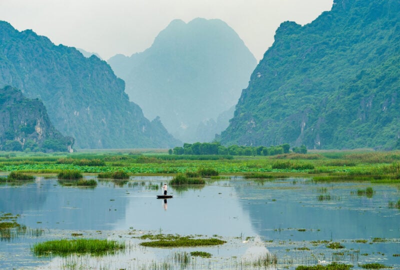 Van Long nature reserve in Ninh Binh, Vietnam