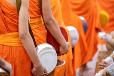 Buddhist monks at an alms giving ceremony in Luang Prabang, Laos