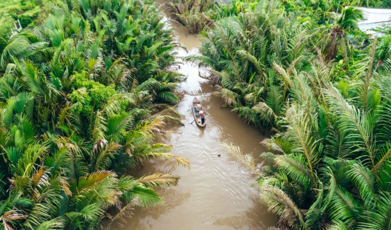 A small boat on the Mekong River in Vietnam