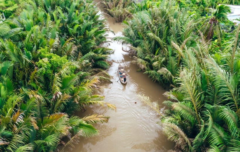 A small boat on the Mekong River in Vietnam