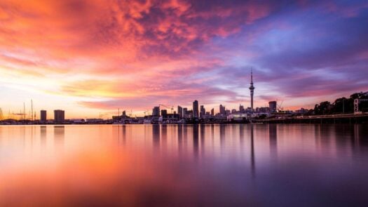 Sun rising over Auckland, New Zealand
