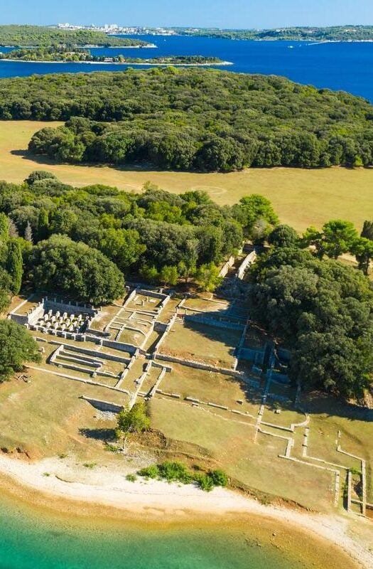 Verige Bay with the ruins of Roman villa in Brijuni National Park, Croatia