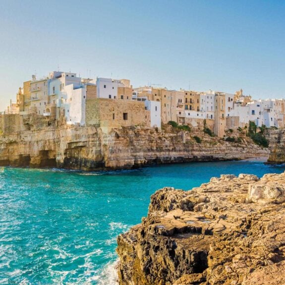 The shores of Polignano a Mare in Puglia, Italy