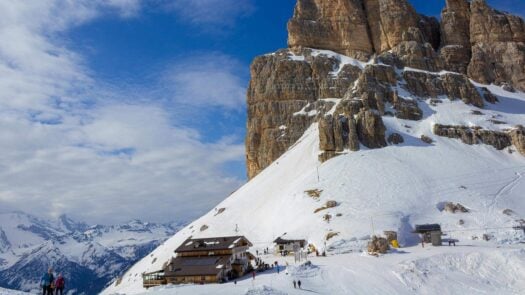 Snow and a blue sky in Cortina d'Ampezzo mountain, Italy