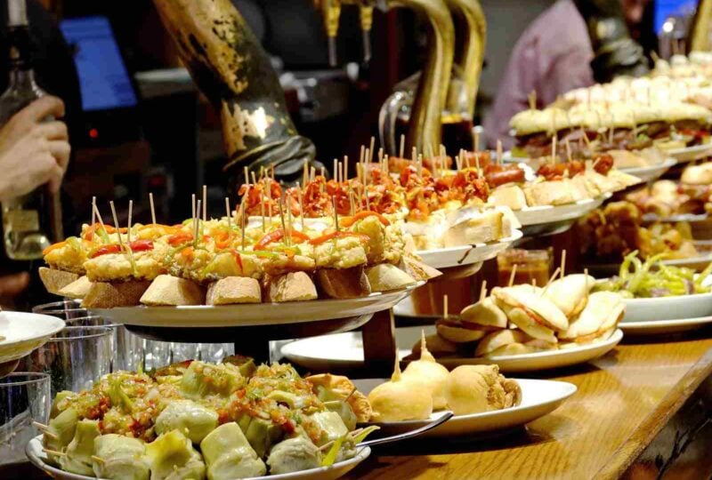 A tapas bar in San Sebastian with delicious pintxos on show