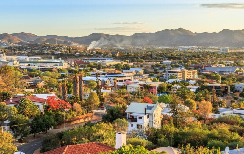 Windhoek rich residential area quarters on the hills with mountain background