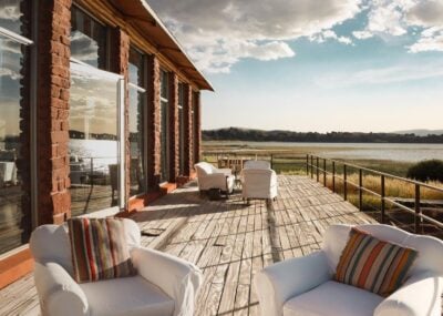 The terrace at Titilaka hotel at Lake Titicaca, Peru