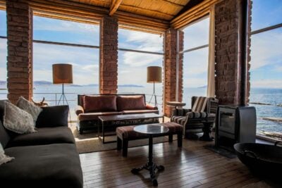 Sitting room at Titilaka hotel at Lake Titicaca, Peru