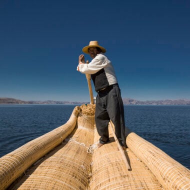 Reed boat at Lake Titicaca, Peru