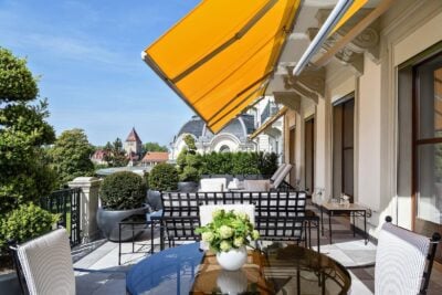 The balcony of the imperial suite at Beau-Rivage Palace, Switzerland