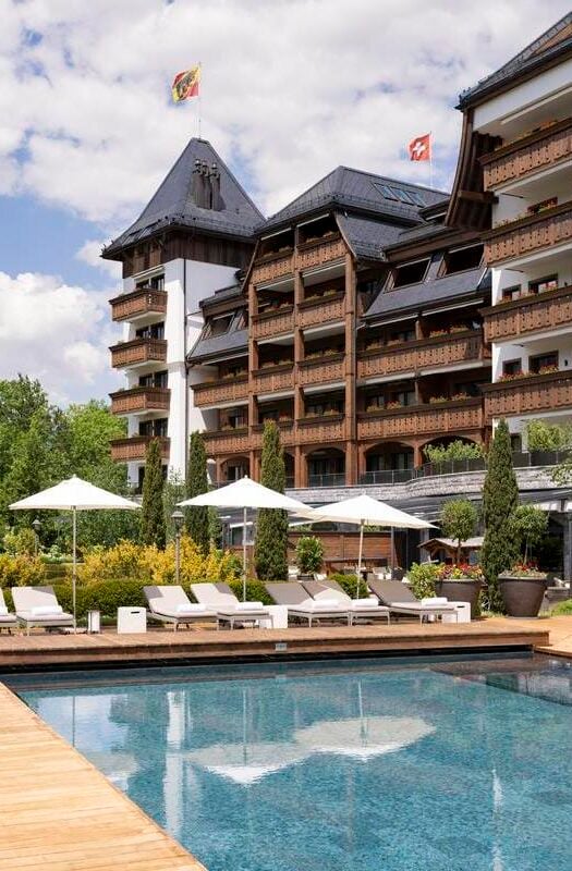 The outdoor pool at The Alpina in Gstaad, Switzerland