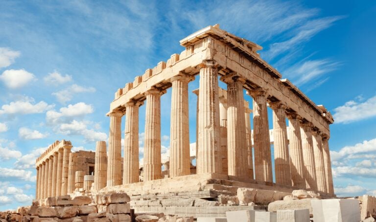 Parthenon temple on a bright day. Acropolis in Athens, Greece