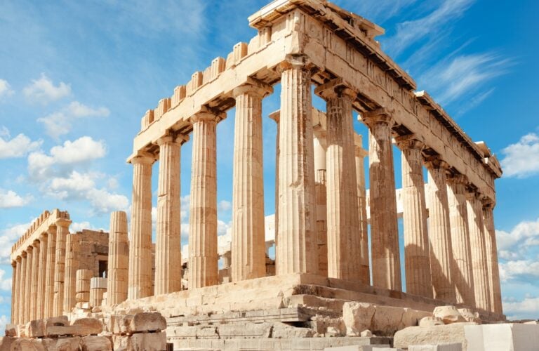 Parthenon temple on a bright day. Acropolis in Athens, Greece