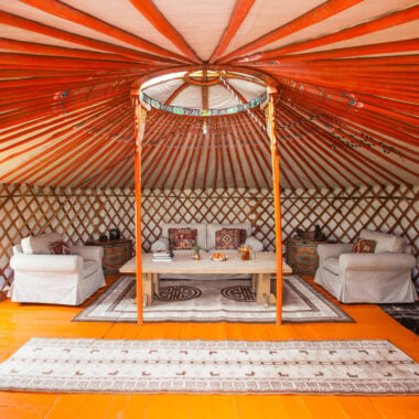 Inside a ger at Three Camel Lodge in the Gobi Desert, Mongolia