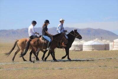 Horse riding at Three Camel Lodge in the Gobi Desert, Mongolia