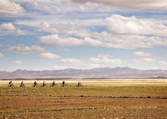 Mountain biking at Three Camel Lodge in the Gobi Desert, Mongolia