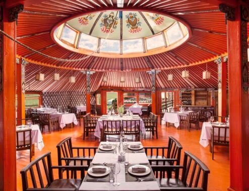 The restaurant at Three Camel Lodge in the Gobi Desert, Mongolia