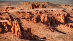 The flaming cliffs in Mongolia's Gobi Desert