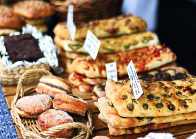 Array of freshly-baked bread at a food market in Auckland, New Zealand