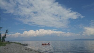 People swimming in Lake Khovsgol, Mongolia