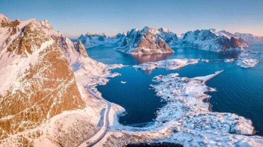 Lofoten Islands in winter at sunrise