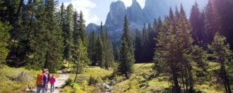 hiking in Puez Odle nature park in the Dolomites, Italy