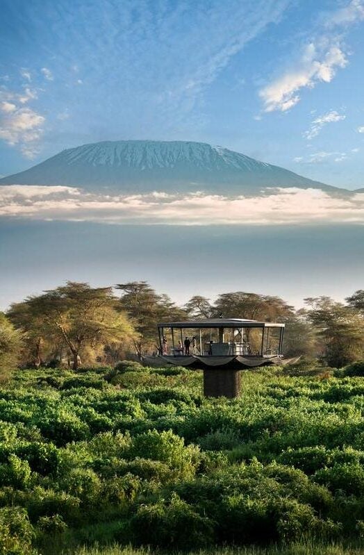 The viewing platform with Mount Kilimanjaro in the background at Angama Amboseli