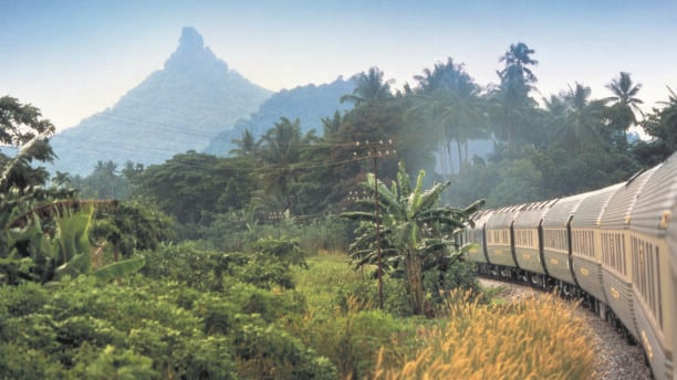 The Belmond Eastern and Oriental Express travelling through the jungle