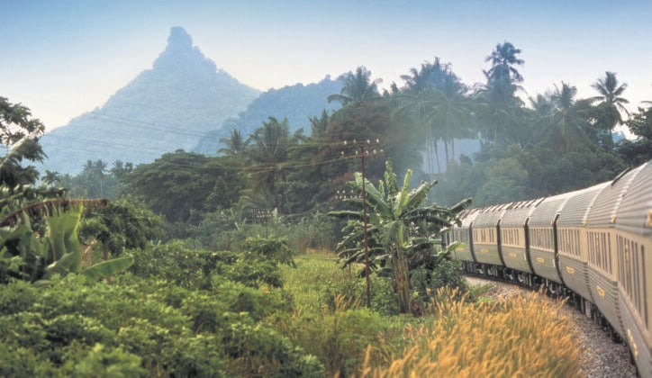 The Belmond Eastern and Oriental Express travelling through the jungle