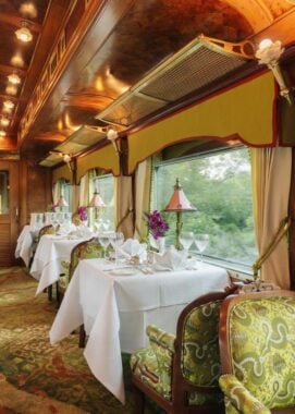 Dining car on the Belmond Eastern and Oriental Express