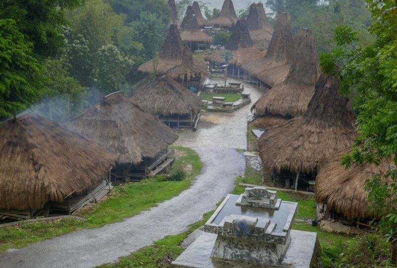 View of straw houses in Prai Ijing traditional village in Sumba, Indonesia