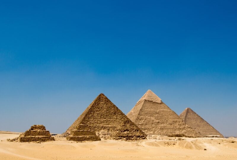 pyramids with a beautiful sky of Giza in Cairo, Egypt.