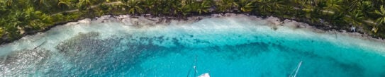 San Blas Islands, Panama - Aerial Drone Top Down View of two Sail boats