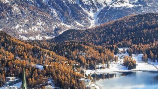 View of St. Moritz covered in snow, Switzerland