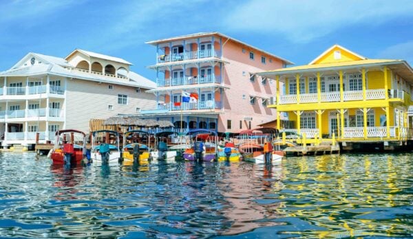 Houses of typical construction on the sea in Bocas del Toro