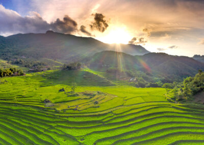 Panoramic view of beautiful green terraces of Mai Chau, Vietnam