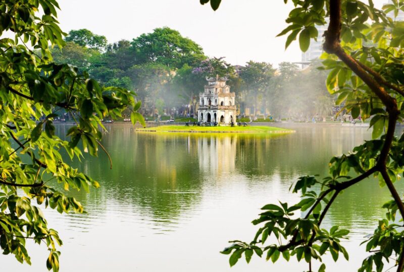 Turtle Tower in Hanoi Hoan Kiem lake in Vietnam