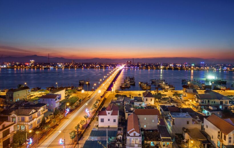 Aerial view of Dong Hoi by night, Vietnam