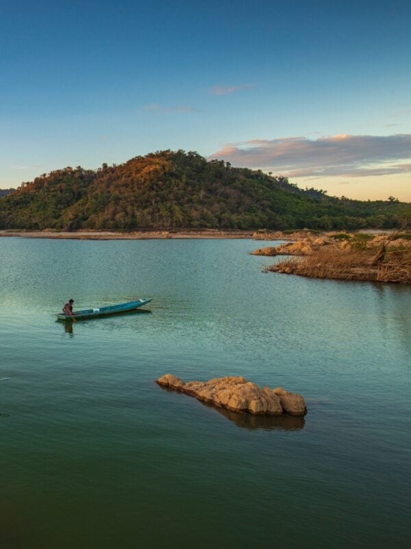 Beautiful sunrise on Mekong river , border of Thailand and Laos, Loei province,Thailand.