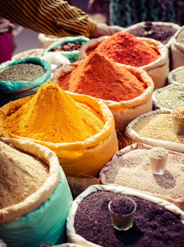 Indian colored spices at local market.